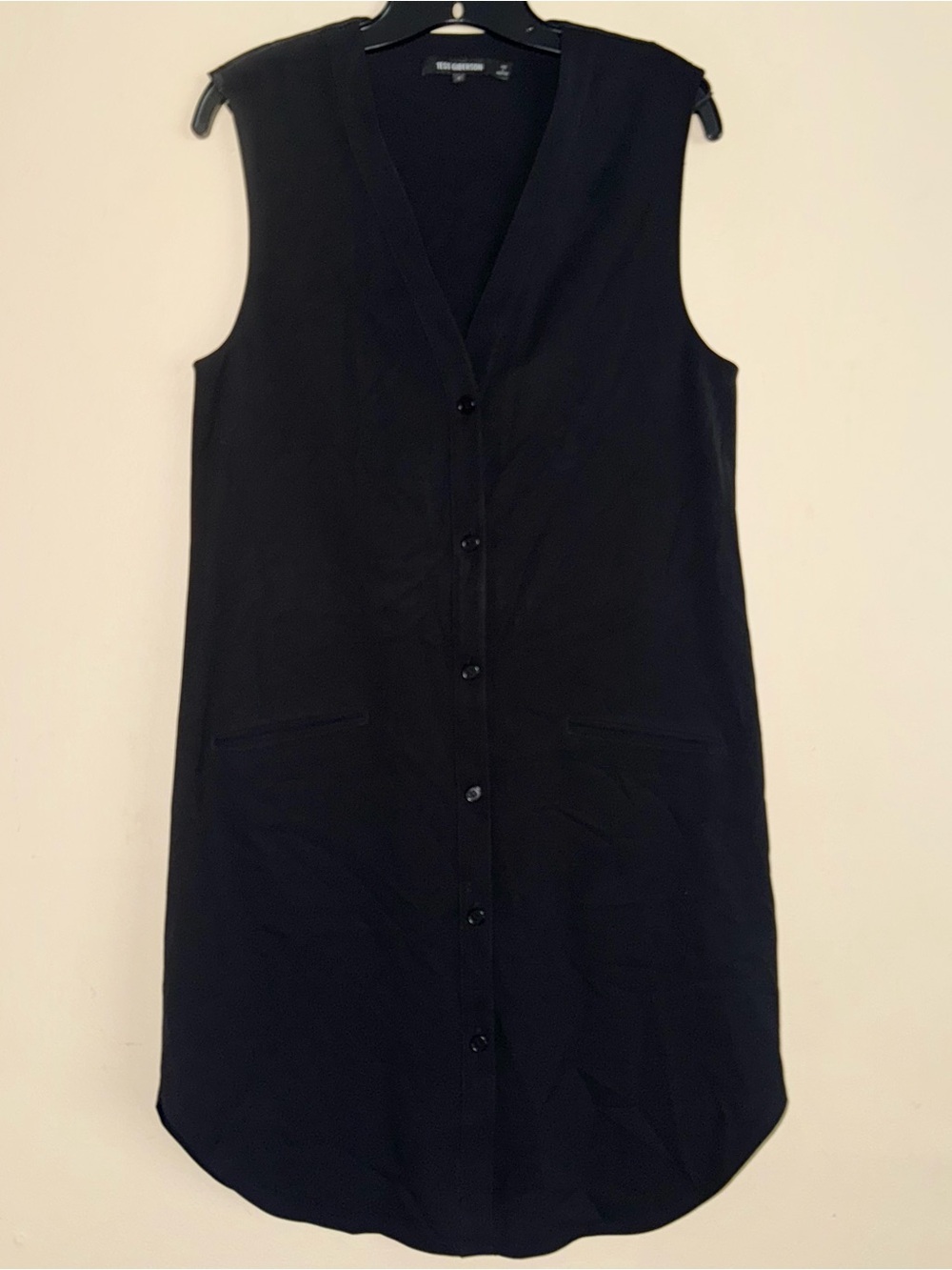 Tess Giberson Black Wool Button Down Sleeveless Shirt Dress Size 4